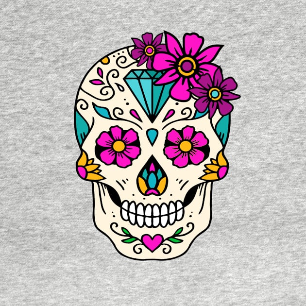 Craneo Dia De Los Muertos. Flower Sugar Skull with Diamond Dia De Muertos Shirt by teemaniac